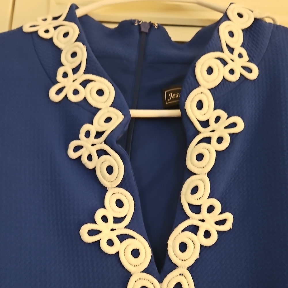 Jessica Howard Royal Blue Midi Dress with White Trim - Picture 3 of 9